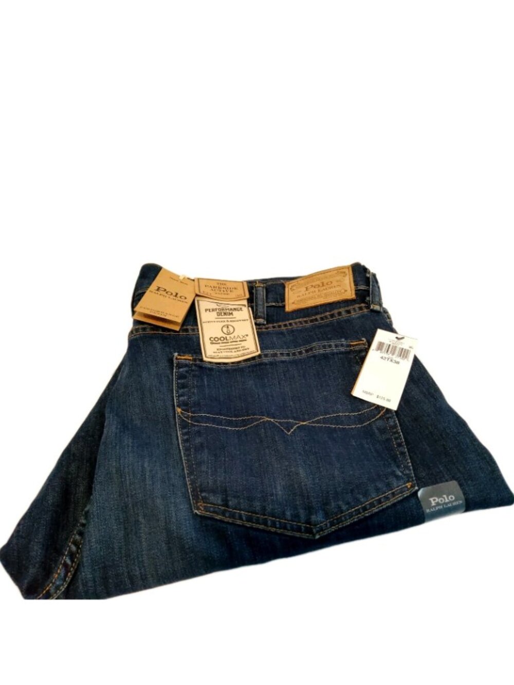 NWT Polo Ralph Lauren The Parkside Active Taper Coolmax Mens Blue Jeans 42T X 38 - Picture 3 of 16